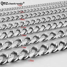 Qmzchentrendy 8/10/12/15/17/19mm 60cm Length Stainless Steel Curb Cuban Chain Necklace Boys Mens Fashion Chain Link jewelry 2024 - buy cheap