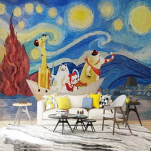 Papel de parede personalizado em 3d para quarto de crianças, fundo de barco de desenho animado, pintura de parede-material de seda à prova d'água 2024 - compre barato