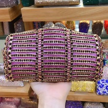 lady purple box Metal Minaudiere Clutch Silver Evening Crystal Handbags Women Party Prom Bag Bridal Clutches Wedding chain Purse 2024 - buy cheap