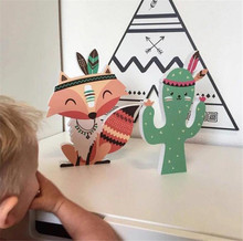 Nordic 3D Cactus Fox Stickers for Kids Wood Cartoon Animal Wall Children's Room Decoration Bedroom Wardrobe Sticker Furniture 2024 - buy cheap