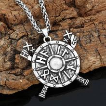 Norse viking Shield rune axe Talisman Pendant necklace with viking gift bag 2024 - buy cheap