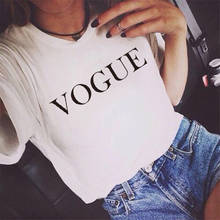 Showtly   VOGUE Letter Print Women's Tee Tops hOT Summer T Shirt simple  Casual Super Soft O Neck Short Sleeve 2024 - buy cheap