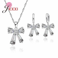 Fashion Bowknot Shape Crystal Earrings Engagement Gift Jewelry 925 Sterling Silver Necklace Chain Women Jewelry Sets 2024 - buy cheap