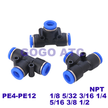 NPT inch air pipe joint PE 1/8 5/32 3/16 1/4 5/16 3/8 1/2 equal diameter positive three-way pneumatic quick connector 2024 - buy cheap