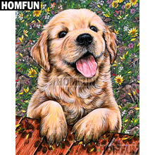 Алмазная живопись HOMFUN A01846, полноразмерная/круглая вышивка «сделай сам» с изображением животных, собак, 5D, домашний декор 2024 - купить недорого