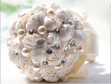 MissRDress Gorgeous Crystal Wedding Bouquet Artificial Rose Bridesmaid Flowers Pearls Ivory Bridal Bouquets de mariage JK316 2024 - buy cheap