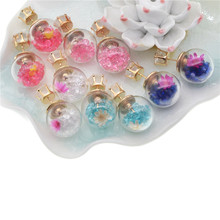 Pendientes con forma de flor seca para mujer, aretes con diamantes de imitación con forma de bola, color rosa, morado y azul 2024 - compra barato