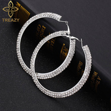 TREAZY Classic Fashion 2 Rows Rhinestone Crystal Big Circle Earrings Silver Color Round Hoop Earrings for Women Wedding Jewelry 2024 - buy cheap