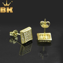 Brincos Hiphop Moda Jóias CZ Iced Out Zirconia Brinco Quadrado 8.5mm * 8.5mm Cor do Ouro de Prata de Níquel brincos livres 2024 - compre barato