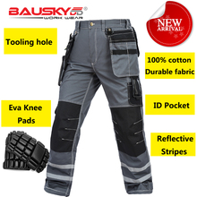 Bauskydd Mens carperner 100% cotton grey reflective work trousers with eva  knee pads work pants men free shipping 2024 - buy cheap