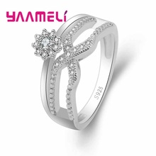 Simple Staggered Design Crystal 925 Sterling Silver Wedding Rings  For   Women Fashion Engagement Finger Ring For Femme 2024 - buy cheap