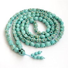 108 Beads Buddhist Tibetan Carved Skull green stone&Turquoises Prayer Mala necklace 2024 - buy cheap