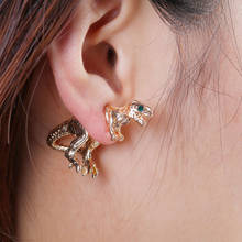 Doreen Box 3D Double Sided Ear Post Stud Earrings Gold color Dinosaur Animal Green Rhinestone 28mm x 22mm,2 PCs 2024 - buy cheap