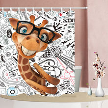 Girafa engraçada com óculos à prova d' água, cortina de banho, chuveiro, 12 ganchos 2024 - compre barato