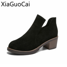 Botas martin de salto alto e cabeça redonda, feminina, estilo britânico, casual, salto alto, botas plataforma 2024 - compre barato