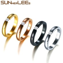 SUNNERLEES титановое кольцо из нержавеющей стали 3 мм элегантное кольцо из Кубического циркония серебряное черное розовое золото женские ювелирные изделия подарок R-023 2024 - купить недорого