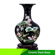 Jingdezhen vaso de cerâmica estilo chinês, vaso clássico pós-oral + base de estatuetas, superfície fina suave, artigos de decoração de casa 2024 - compre barato