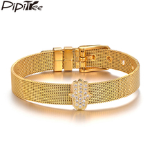 Pipitree-pulsera de mano con Zirconia cúbica para hombre y mujer, brazalete con cadena de malla de acero inoxidable, joyería de moda 2024 - compra barato