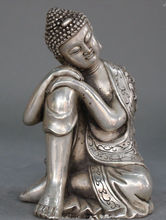 Estatua del Buda Shakyamuni, elaborado, chino, antiguo, tibetano, de plata, budismo, para dormir 2024 - compra barato