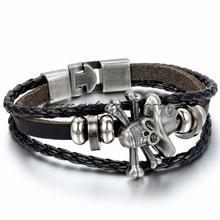 Fashion Jewelry Leather Bracelet Mens Piece Skull Bracelets Braided   Women Gift Black / Brown pulseira masculina couro 2024 - buy cheap