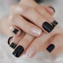 Glitter French Clear Nails Short Square Fake Nails Splash Black Pre-designed Nails Press On Manicure 24 2024 - buy cheap