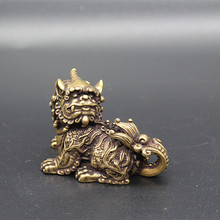 Нежный старинный латунный резной древний мифический китайский зверь Kylin статуя благоприятная 2024 - купить недорого