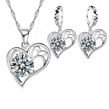 ¡Último modelo! Encantador corazón para mujer, decoración de boda, conjuntos de joyas de plata de ley 925 con collar de cristal 2024 - compra barato