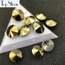 Gold Hematite Color Rivoli Crystal Glass Fancy Stone 6mm 8mm,10mm,12mm,14mm,16,18mm Pointback Round Crystals Jewelry Stones 2024 - buy cheap