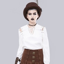 Corzzet-Blusa Vintage gótica Victoriana para mujer, camisa blanca elástica de Lolita, manga larga abombada Steampunk, ropa de talla grande 2024 - compra barato