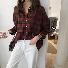 Retro Plaid Single-breasted Chic Shirt Tops Full Sleeve Turn-down Collar Long Summer Blouse Women Plus Size Loose Casual Blusas 2024 - buy cheap