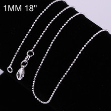 promotion sale,wholesale 50pcs/lot silver  Plated 1mm ball /beads Chains 18inch Fashion silver plated Jewelry Chains for pendant 2024 - buy cheap
