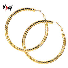 Kpop Round Hoop Earrings Wedding Party Jewelry Stainless Steel Gold/Black Color Large Circle Earrings for Women 70mm E3355 2024 - buy cheap