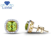 Natural Gemstone Jewelry  Cushion 6x6mm Peridot Solid 14kt Yellow Gold Prong Stud Earrings for Women E0053 2024 - buy cheap