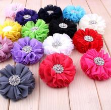 3" 15 Colors Chic Fluffy Chiffon Flowers With Rhinestone Button Artificial Fabric Flowers For Girls Headbands 50Pcs/lot 2024 - buy cheap