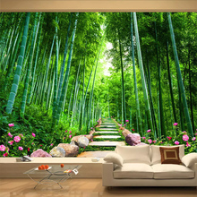 Пользовательские фото обои 3D зеленый лес бамбук природа пейзаж росписи гостиной ТВ диван фон настенная живопись Papel де Parede 2024 - купить недорого