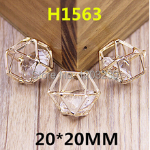 Free shipping alloy gold-color  Hollow 3D Square rhinestone/Zircon Core decoration charms diy earring/phone/key chain pendants 2024 - buy cheap