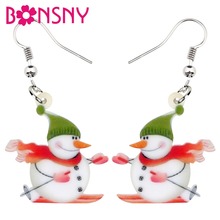Bonsny Acrylic Christmas Skiing Snowman Earrings Drop Dangle Cartoon Winter New Year Xmas Jewelry For Women Girl Ladies Navidad 2024 - buy cheap