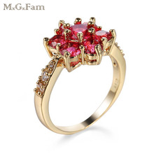 Женское кольцо с красным цветком MxGxFam, романтичное Золотое кольцо 18 к G P с кубическим цирконием AAA + 2024 - купить недорого