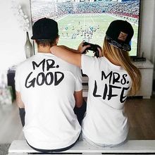 Хлопковая футболка с коротким рукавом, с надписью «Mr Good Mrs Life» 2024 - купить недорого