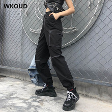 WKOUD Women Solid Streetpants Fashion Sexy Black Cargo Pants With Pockets Joggers Casual Koren Streetwear 2019 Trousers P8770 2024 - buy cheap