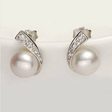 New Graceful Genuine Pearl Earrings Fashion Exquisite Stud Earrings 925 Sterling Silver Earrings Women Real Pearl Earings 2024 - buy cheap