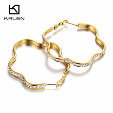 Kalen-pendientes de acero inoxidable con diamantes de imitación para mujer, aretes de aro, Color dorado, Italiano 2024 - compra barato