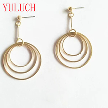 Yuluch-brincos femininos geométricos redondos, pingente circular multicamada de textura de metal, brincos femininos para mulheres 2024 - compre barato