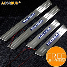 AOSRRUN Free Shipping! LED Stainless Steel Door Sill Scuff Plate FOR Hyundai Tucson 2024 - buy cheap