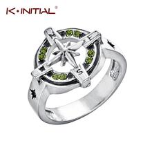 Kinitial fashion micro anéis com bússola retrô, anéis para mulheres e homens casamento zircônio cúbico cz cristal sinete runas de joia 2024 - compre barato