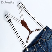 Men's Adjustable Clip on Elastic Suspenders Unisex Black And White Stripe Braces 3.5cm Width BD634 2024 - buy cheap
