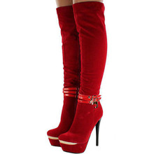 Sapatos shofoo. sapatos femininos de moda novidade, camurça, botas de salto alto de cerca de 14.5 cm, botas de joelho. Tamanho: 34-45 2024 - compre barato