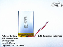 1.25 Terminal interface 10pcs/lot 3.7V,1300mAH,633455 Polymer lithium ion / Li-ion battery for TOY,POWER BANK,GPS,mp3,mp4 2024 - buy cheap