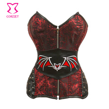 Steampunk Red Rivet Front Zipper Leather Bat Waist Belt Overbust Sexy Corset Top Gothic Burlesque Corsetto Bustier Korsett Women 2024 - buy cheap
