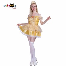 Fantasia de princesa do conto de fadas dourado apagável, traje de halloween para cosplay, mulheres, carnaval, rainha, vestido chique 2024 - compre barato